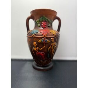 Vintage ceramic Vase amphora Urn Style Home Decor‎ Floral Roman Scene 8" Tall